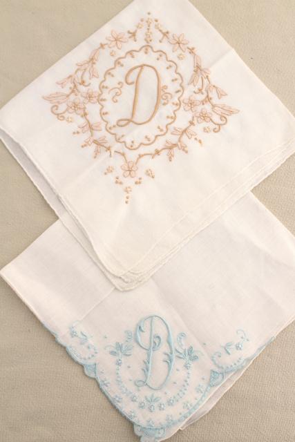 photo of lot vintage ladies hankies, D monogram letter embroidered handkerchiefs  #15