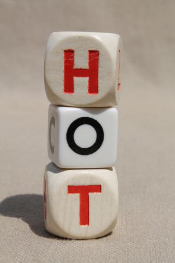 photo of lot vintage letter cube dice, word game pieces, wood & plastic cubes of letters #2