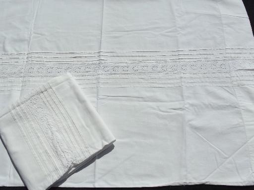photo of lot vintage linen and cotton pillowcases w/ whitework, crochet lace on white #2