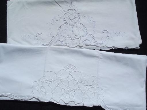 photo of lot vintage linen and cotton pillowcases w/ whitework, crochet lace on white #4