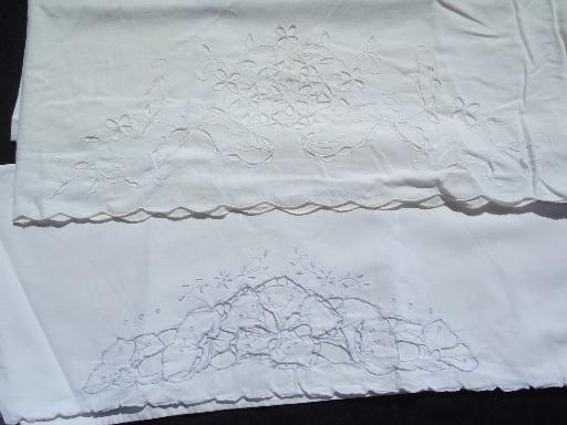 photo of lot vintage linen and cotton pillowcases w/ whitework, crochet lace on white #5