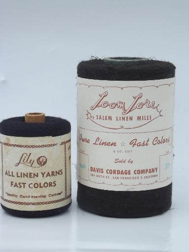 photo of lot vintage linen sewing / weaving thread, heavy flax cord yarn in black #1