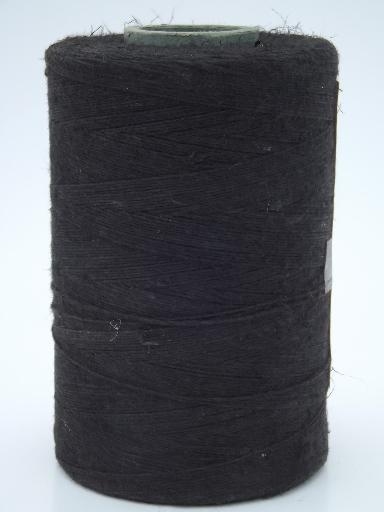 photo of lot vintage linen sewing / weaving thread, heavy flax cord yarn in black #2