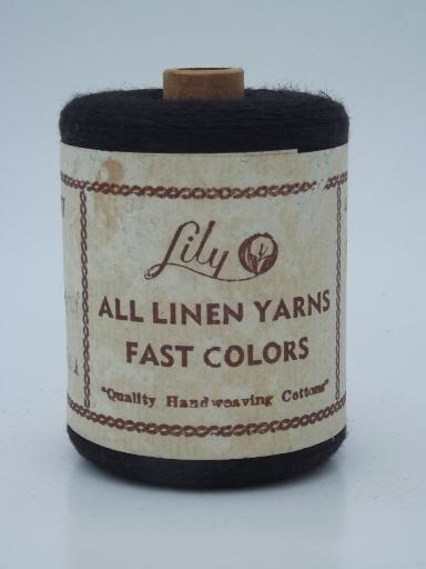 photo of lot vintage linen sewing / weaving thread, heavy flax cord yarn in black #4