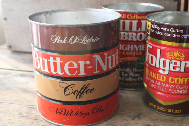 photo of lot vintage metal coffee cans empty tins Hills, Butter-Nut, Folgers #4