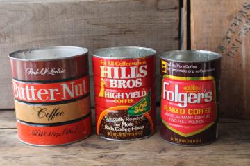 lot vintage metal coffee cans empty tins Hills, Butter-Nut, Folgers