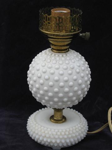 photo of lot vintage milk glass boudoir lamp / lighing parts, Fenton hobnail pattern, etc. #2