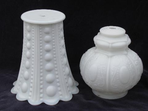 photo of lot vintage milk glass boudoir lamp / lighing parts, Fenton hobnail pattern, etc. #3