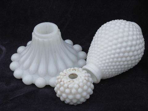 photo of lot vintage milk glass boudoir lamp / lighing parts, Fenton hobnail pattern, etc. #5