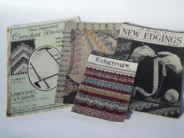 catalog photo of lot vintage needlework pattern booklets, crochet lace edgings and trims