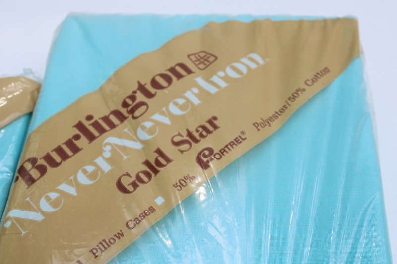 photo of lot vintage new in package pillowcases poly cotton never iron, MCM aqua turquoise solid color  #2