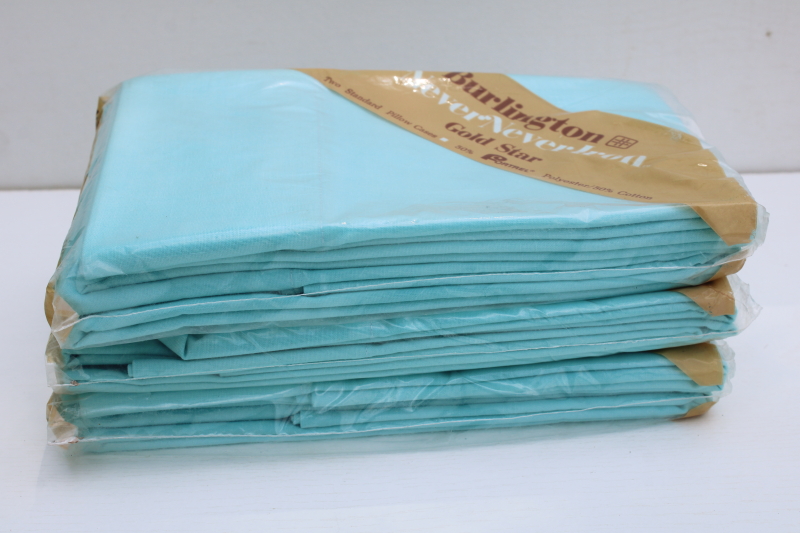 photo of lot vintage new in package pillowcases poly cotton never iron, MCM aqua turquoise solid color  #4