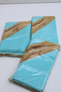 catalog photo of lot vintage new in package pillowcases poly cotton never iron, MCM aqua turquoise solid color 
