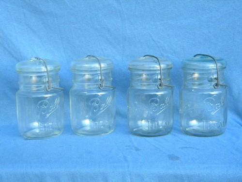 photo of lot vintage old 1 pt Ball Ideal mason storage jars w/glass and wire lids #1