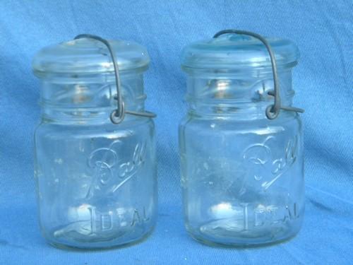 photo of lot vintage old 1 pt Ball Ideal mason storage jars w/glass and wire lids #3