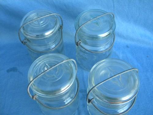 photo of lot vintage old 1 pt Ball Ideal mason storage jars w/glass and wire lids #4