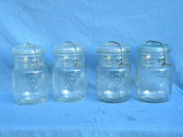 catalog photo of lot vintage old 1 pt Ball Ideal mason storage jars w/glass and wire lids