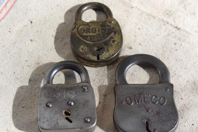 photo of lot vintage padlocks, Omeco, Reese, Corbin six lever locks without keys #1