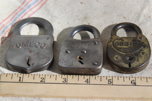 photo of lot vintage padlocks, Omeco, Reese, Corbin six lever locks without keys #6