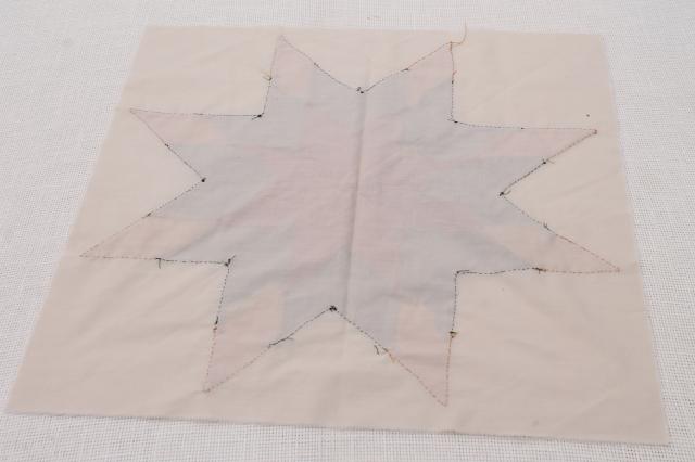 photo of lot vintage patchwork quilt blocks, red jade mustard solids pieced western stars #8