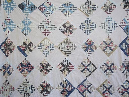 photo of lot vintage patchwork quilt tops w/ old print fabric blocks, antique quilts #3