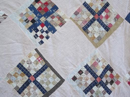 photo of lot vintage patchwork quilt tops w/ old print fabric blocks, antique quilts #4