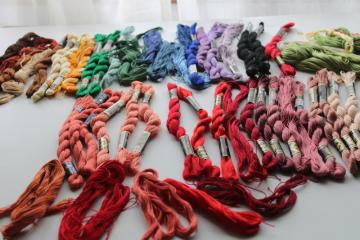 lot vintage pearl cotton embroidery thread, DMC floss in a rainbow of colors 