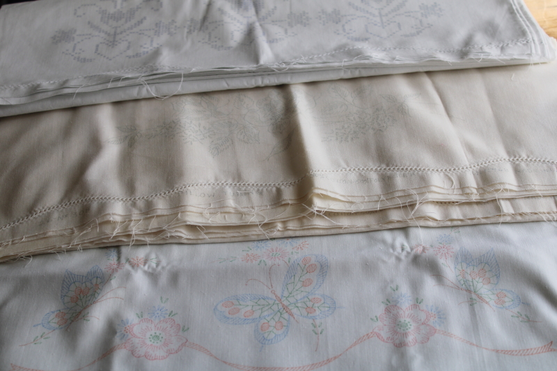 photo of lot vintage pillowcases to stitch, cotton blend pillowcase tubing stamped for embroidery  #1