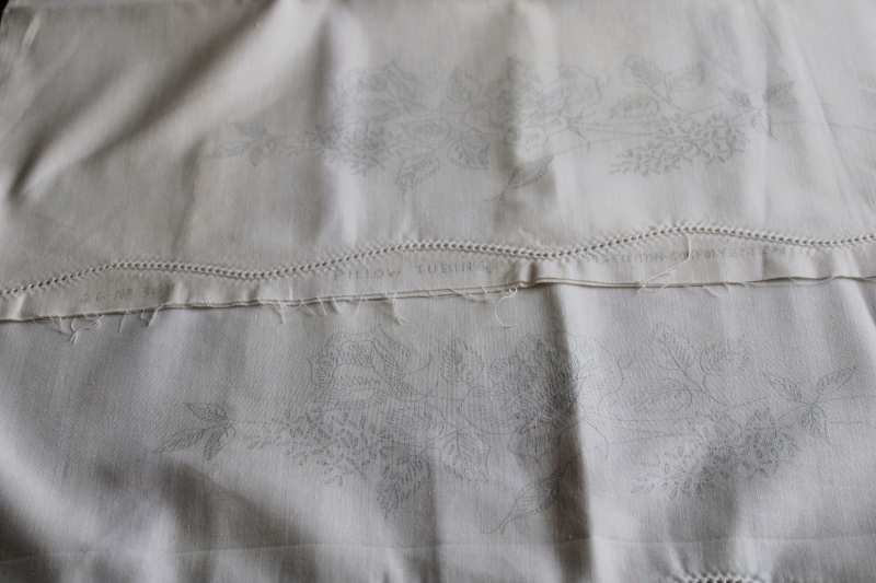 photo of lot vintage pillowcases to stitch, cotton blend pillowcase tubing stamped for embroidery  #6