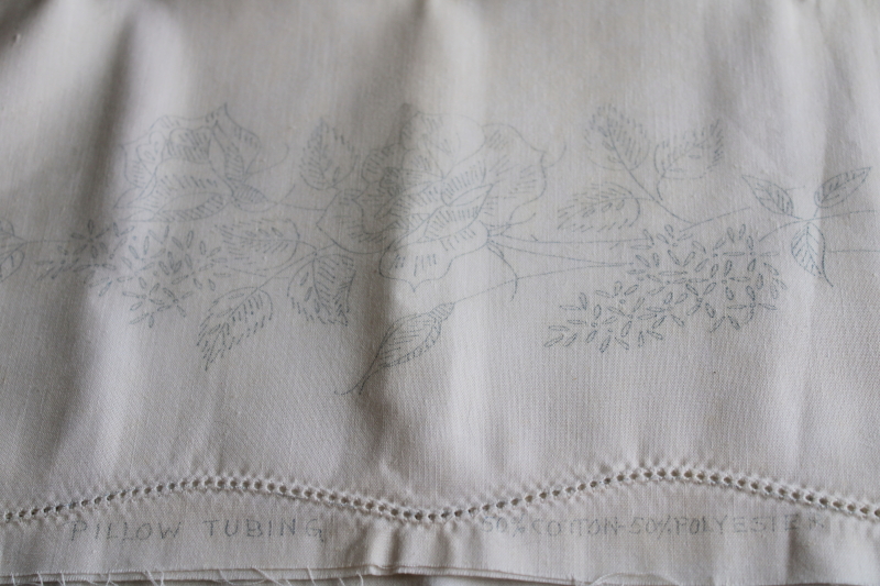 photo of lot vintage pillowcases to stitch, cotton blend pillowcase tubing stamped for embroidery  #7