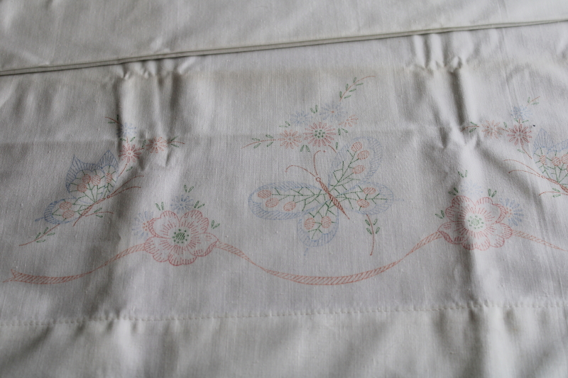 photo of lot vintage pillowcases to stitch, cotton blend pillowcase tubing stamped for embroidery  #9