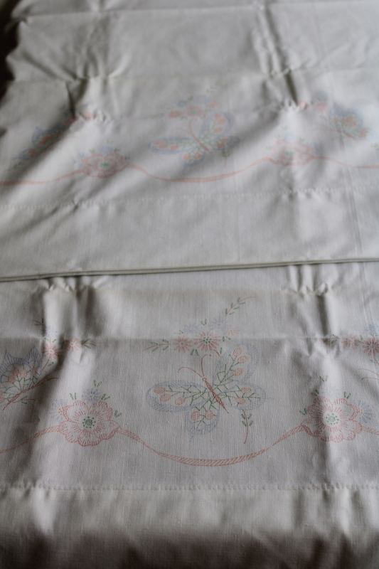 photo of lot vintage pillowcases to stitch, cotton blend pillowcase tubing stamped for embroidery  #10