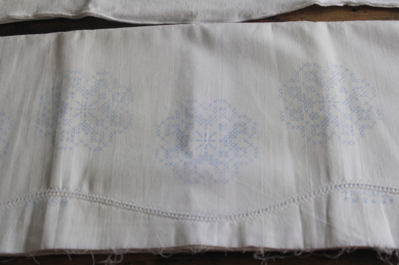 photo of lot vintage pillowcases to stitch, cotton pillowcase tubing stamped for embroidery  #2