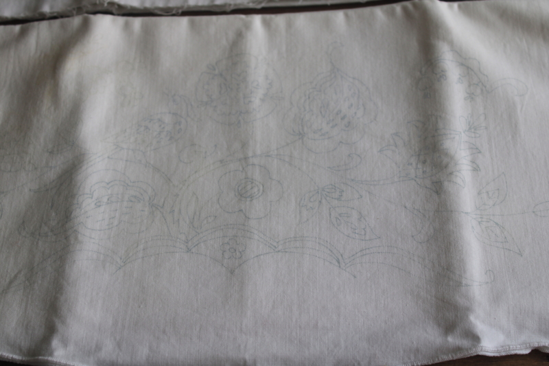 photo of lot vintage pillowcases to stitch, cotton pillowcase tubing stamped for embroidery  #3