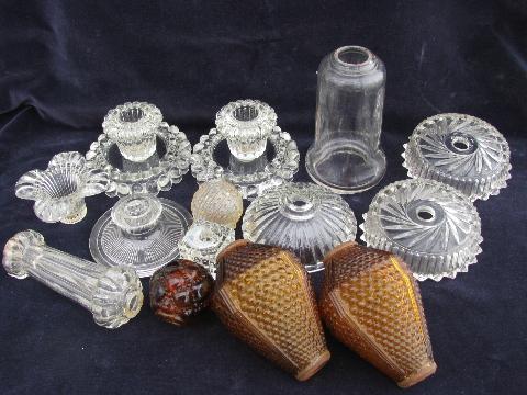 photo of lot vintage pressed glass light parts, lamp bodies, bases #1