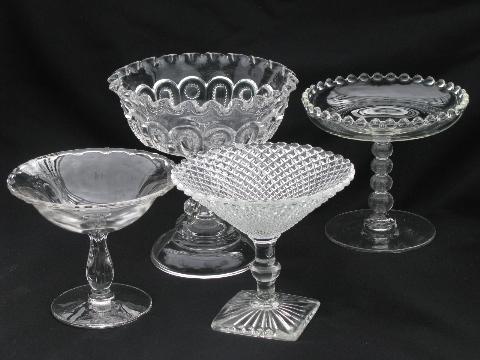 photo of lot vintage pressed pattern glass compotes, Century, Candlewick, English Hobnail #1