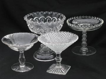 catalog photo of lot vintage pressed pattern glass compotes, Century, Candlewick, English Hobnail