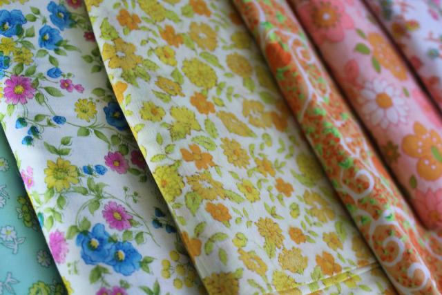 photo of lot vintage print cotton and blend fabric, rainbow of neon florals, 70s 80s 90s #3