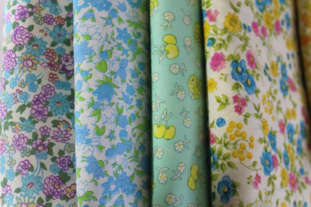 photo of lot vintage print cotton and blend fabric, rainbow of neon florals, 70s 80s 90s #4