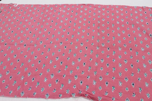 photo of lot vintage print cotton feed sack fabric, assorted scrap pieces for sewing / quilting #9
