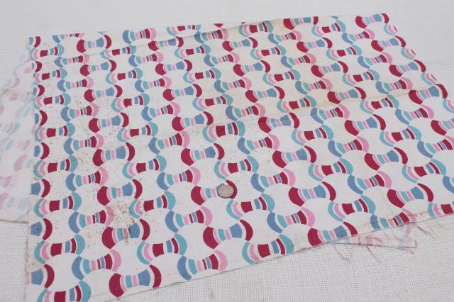 photo of lot vintage print cotton feed sack fabric, assorted scrap pieces for sewing / quilting #11