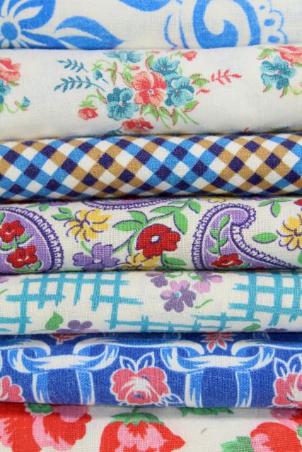 photo of lot vintage print cotton feed sack fabric, feedsack pieces for quilting, small sewing projects #1