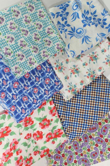 photo of lot vintage print cotton feed sack fabric, feedsack pieces for quilting, small sewing projects #9