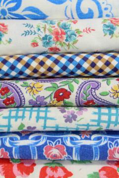 catalog photo of lot vintage print cotton feed sack fabric, feedsack pieces for quilting, small sewing projects