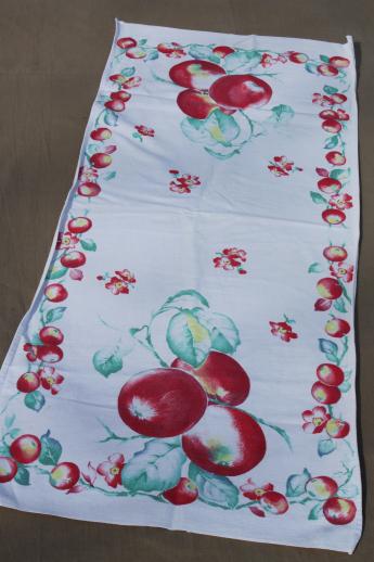 photo of lot vintage print cotton kitchen linens, fruit & flowers tea towels & tablecloth #2