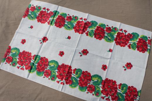 photo of lot vintage print cotton kitchen linens, fruit & flowers tea towels & tablecloth #4