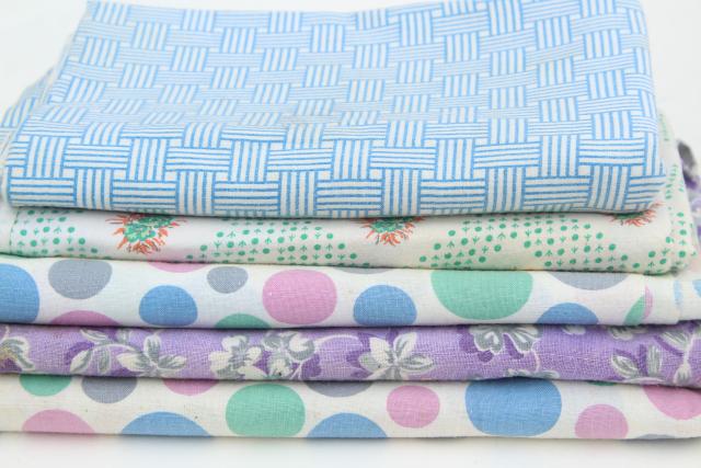 photo of lot vintage printed cotton feedsack fabric, lavender / blue prints feed sacks #1