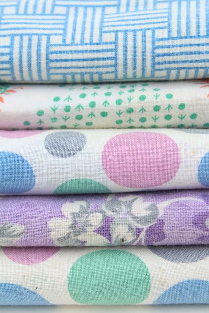 photo of lot vintage printed cotton feedsack fabric, lavender / blue prints feed sacks #9