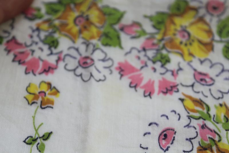 photo of lot vintage printed cotton hankies, flowered prints in darker colors, fall flowers #3