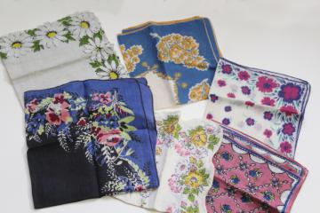 catalog photo of lot vintage printed cotton hankies, flowered prints in darker colors, fall flowers